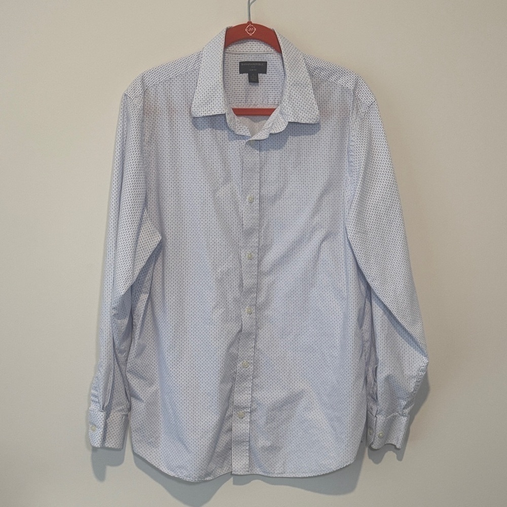Banana Republic Slim Fit Patterned Blue Button Down Shirt XL 17-17  1/2